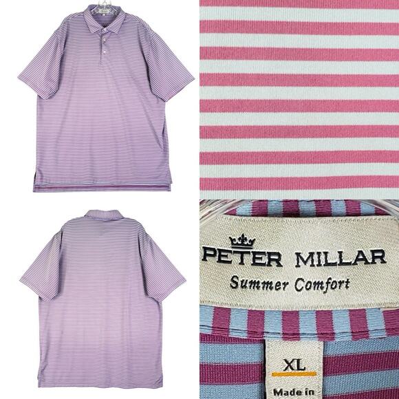 Peter Millar Other - Peter Millar Shirt Summer Comfort Golf Polo Men's XXL Blue Pink Striped SS